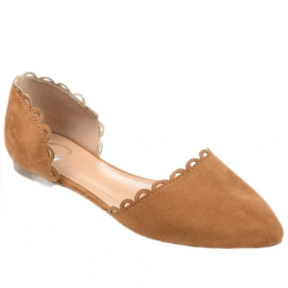 Journee Collection Jezlin Cognac Brown Faux Suede D’Orsay Flats NWT